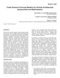 The research incorporates the results of several interviews which. Pdf Finite Element Concept Models For Vehicle Architecture Assessment And Optimization
