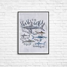 Us 2 57 20 Off Shark Type Chart Species Art Decor Prints And Poster Watercolor Sharks Canvas Painting Prints Boys Nursery Nautical Wall Decor In