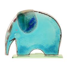 Large Blue Elephant Fused Glass Table Art