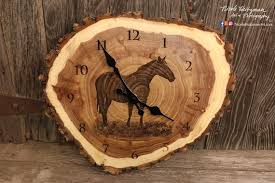 Horse Clock Art Engraved Wood Clock