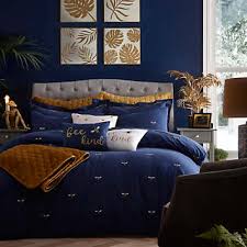 Bee Kind Embroidered Navy Duvet Cover