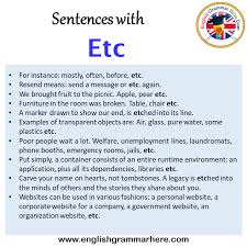 etc in a sentence in english sentences