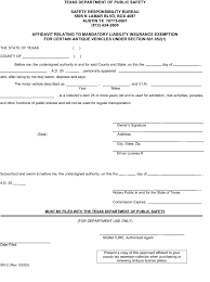 Texas department of insurance — oversees, regulates, and licenses the health insurance companies that provide coverage in the state, as well as the agents and brokers who sell the policies. Form Sr 2 Download Printable Pdf Or Fill Online Affidavit Relating To Mandatory Liability Insurance Exemption For Certain Antique Vehicles Under Section 601 052 1 Texas Templateroller