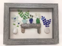 Framed Sea Glass Art Flowers In Pots