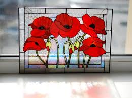 Stained Glass Panel Poppies Stained
