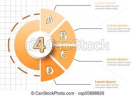 Four Topics Of Orange Half Pie Chart With 3d Paper Circle In Center For Website Presentation Cover Poster Vector Design Infographic Illustration