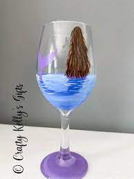 Hand Painted Mermaid Wine Glass 21st