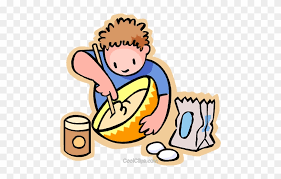 little boy missing flour in a bowl