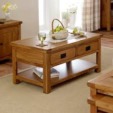 rustic oak 2 drawer coffee table with