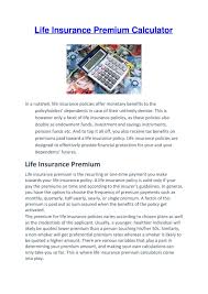 Life Insurance Premium Calculator Life Insurance Premium