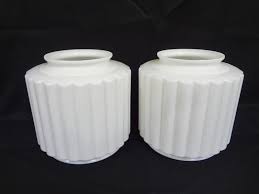 Pair Art Deco Tiered Milk Glass Ribbed
