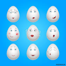 Set Of Eggs Emoji Cute Funny Emotional Icons Smiling Faces Symbols