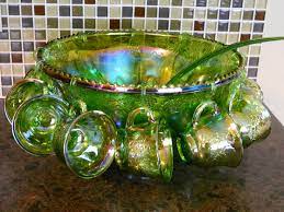 carnival glass punch bowl set