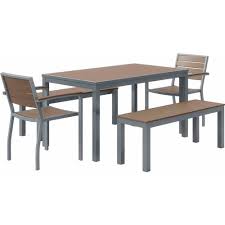 While it can be nice to go out on a picnic, why not save the trouble and enjoy the experience in your very own home! Kfi 5 Piece Outdoor Dining Set W Chairs And Benches Mocha With Silver Frame B2345142 Globalindustrial Com