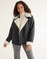 faux leather jacket with sherpa