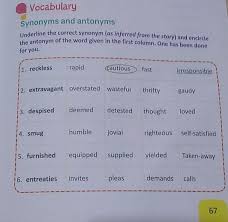 antonyms underline the correct synonym