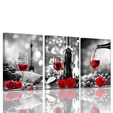 wine decor kitchen canvas art red