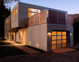 modern home exterior with warm lighting