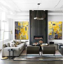 canvas living room wall art yellow grey