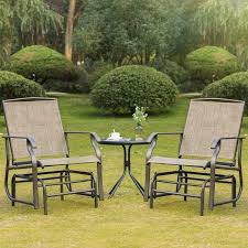 Khaki Metal Patio Swing Chair Set