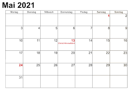Downloaden, ausdrucken & termine eintragen. Kalender 2021 Mai Zum Ausdrucken Schulferien Kalender