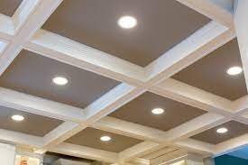 Beamed ceilings have exposed support beams made of wood or metal. Coffered Ceiling With Recessed Lighting Razzano Homes