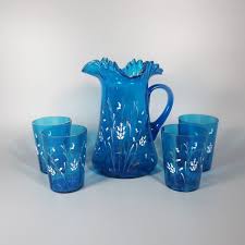 blue antique victorian water pitcher