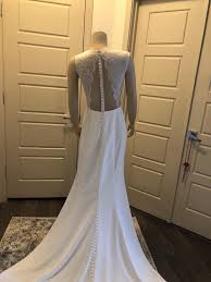 Amsale Ivory Lace Crepe Nouvelle Bonnie Illusion And Column Gown Modern Wedding Dress Size 8 M 69 Off Retail