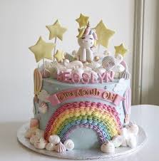 An easy funfetti unicorn cake recipe adorned in pastel buttercream and topped with a golden horn will bring magic to any occasion! Unicorn Rainbow Cream Cake 2 Customzied Kids Birthday Cake Order Online Dubai