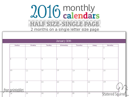 Update Half Size 2016 Monthly Calendars