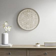 Wooden Wall Art Boho Round Design Home Accent Modern Dining Living Room Decor Ready To Hang Panel For Bedroom Gray