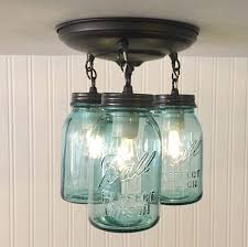 Vintage Blue Mason Jar Ceiling Lighting Fixture Trio The Lamp Goods