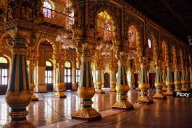 mysore palace golden colored columns