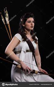 portrait archer woman white dress bow