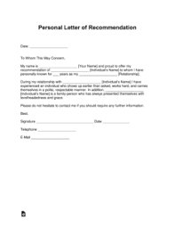 free personal letter of recommendation