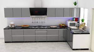 modern grey color l shape modular kitchen