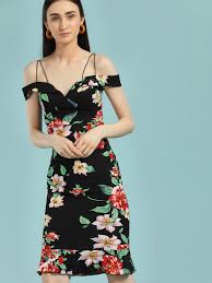 Buy Ax Paris Black Tropical Floral Print Bodycon Dress For