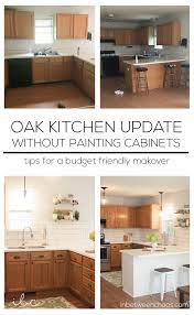 This helps to break up some of the wood and is a fun way to incorporate another color in your kitchen. Updating A 90s Kitchen Without Painting Cabinets Budget Kitchen Remodel New Kitchen Cabinets Home Decor Kitchen