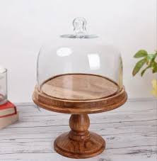 Brown Glass Dome With Wooden Base For