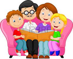 Una caricatura de dibujo vectorial de una familia numerosa incluyendo padre, madre, dos niños y dos niñas. Imagenes De Dialogo Family Cartoon Cartoons Reading Books Family Reading