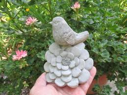 5 Cement Bird Resting On Flower Blossom