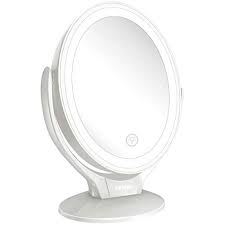 Amazon Com Aesfee Led Lighted Makeup Vanity Mirror Rechargeable 1x 7x Magnification Double Sided 360 Degree Swivel Magnifying Mirror With Dimmable Touch Screen Portable Tabletop Illuminated Mirrors White Beauty