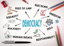Democracy Concept Chart With Keywords And Icons Stock