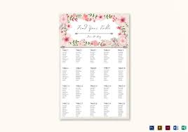 Pink Floral Wedding Seating Chart Card Template