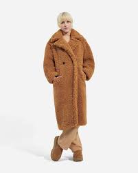 Long Teddy Coat Faux Fur In Chestnut