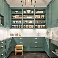 kitchen with turquoise cabinets