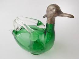 Vintage Green Bohemian Glass Duck
