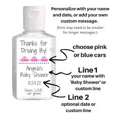 We carry baby shower favors that are cheap and practical. Hand Sanitizer Label Drive Thru Baby Shower Favor Drive By Baby Shower Personalized Hand Sanitizer Sticker Handmade Products Helioservice Stationery Party Supplies
