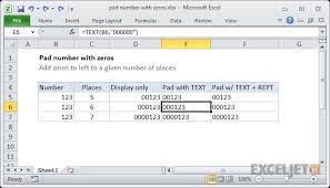 Excel Formula Pad A Number With Zeros Exceljet