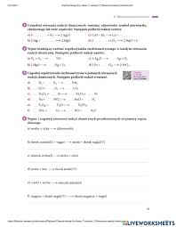 Równania reakcji chemicznych worksheet